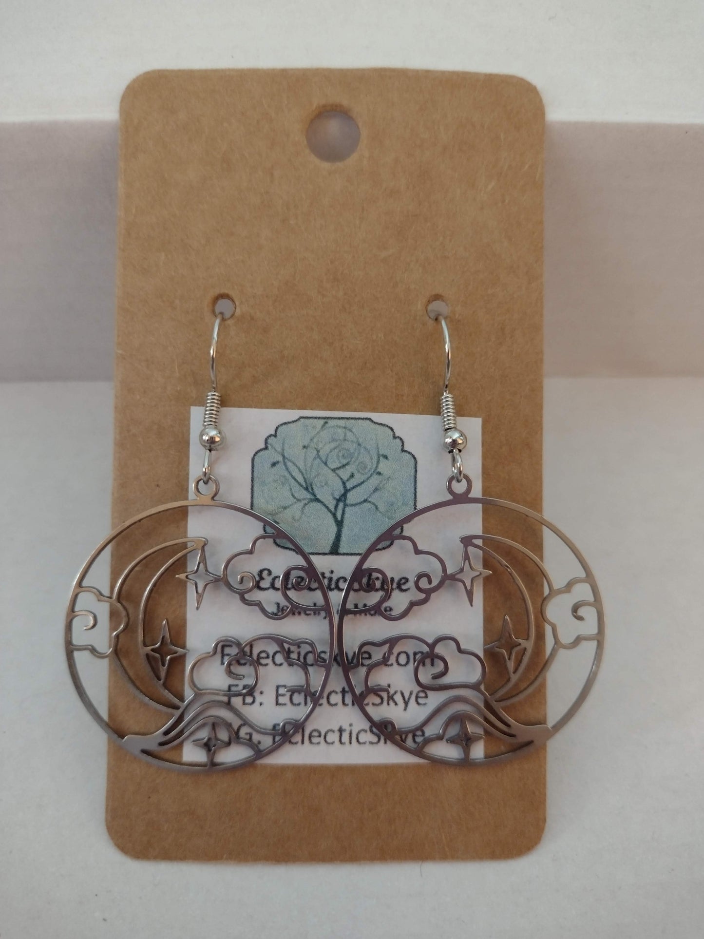 Sale! Silver Circle Clouds, Stars and Moon Earrings