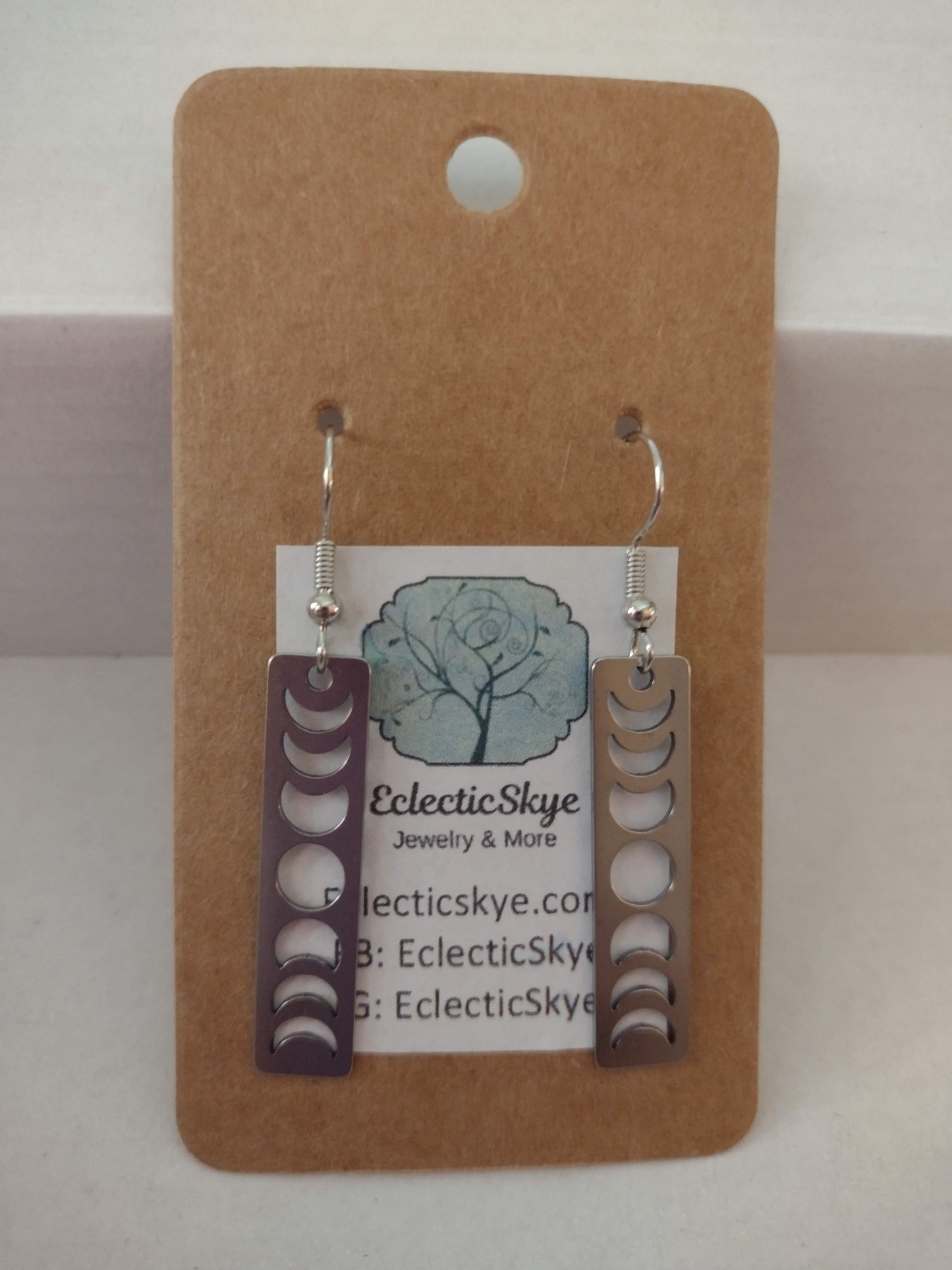 Sale! Silver Rectangle Moon Phase Earrings