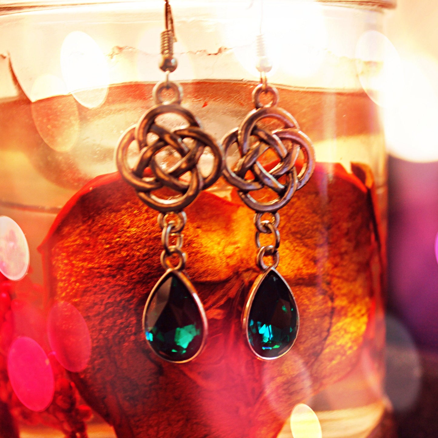 Celtic Knot & Emerald Drop Earrings