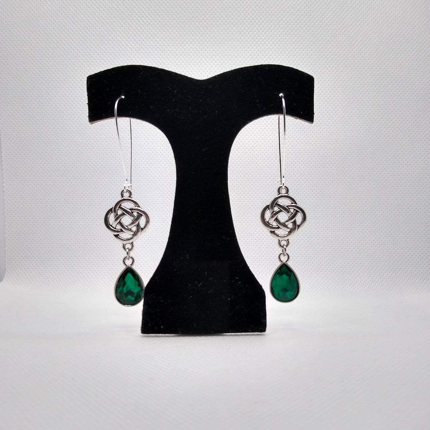 Celtic Knot & Emerald Drop Earrings