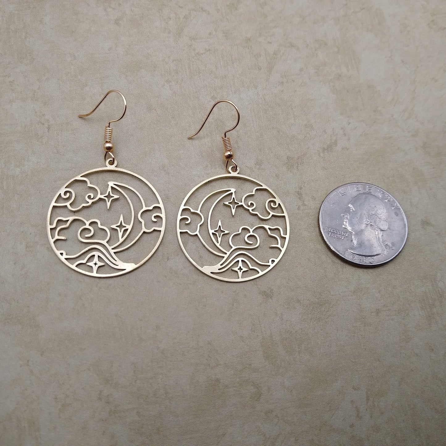 Brass Circle Clouds, Stars & Moon Earrings