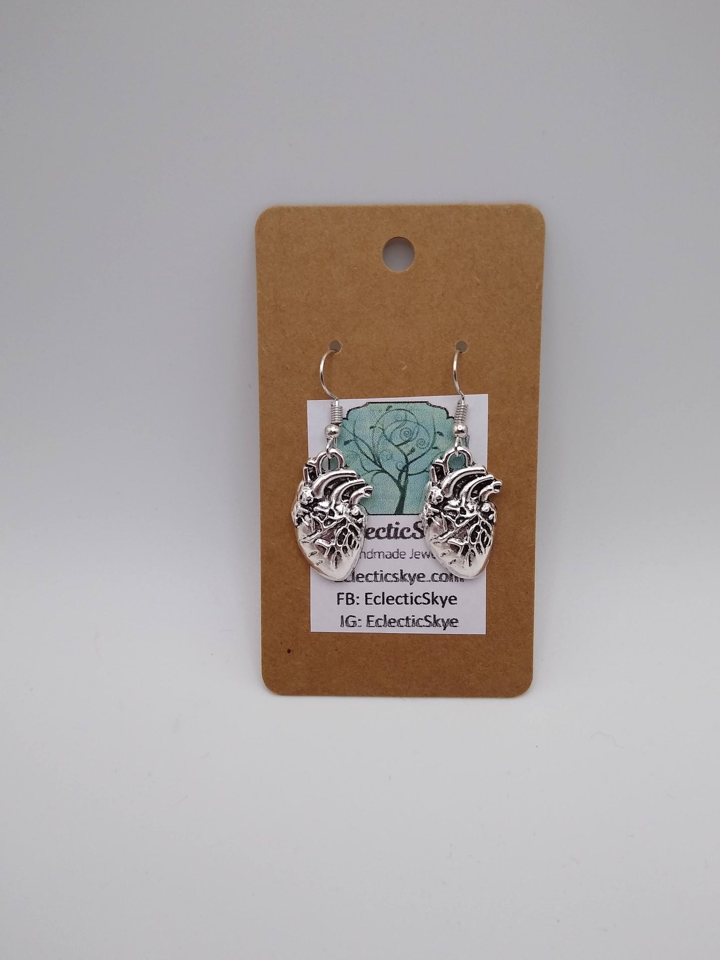 Silver Anatomical Heart Earrings