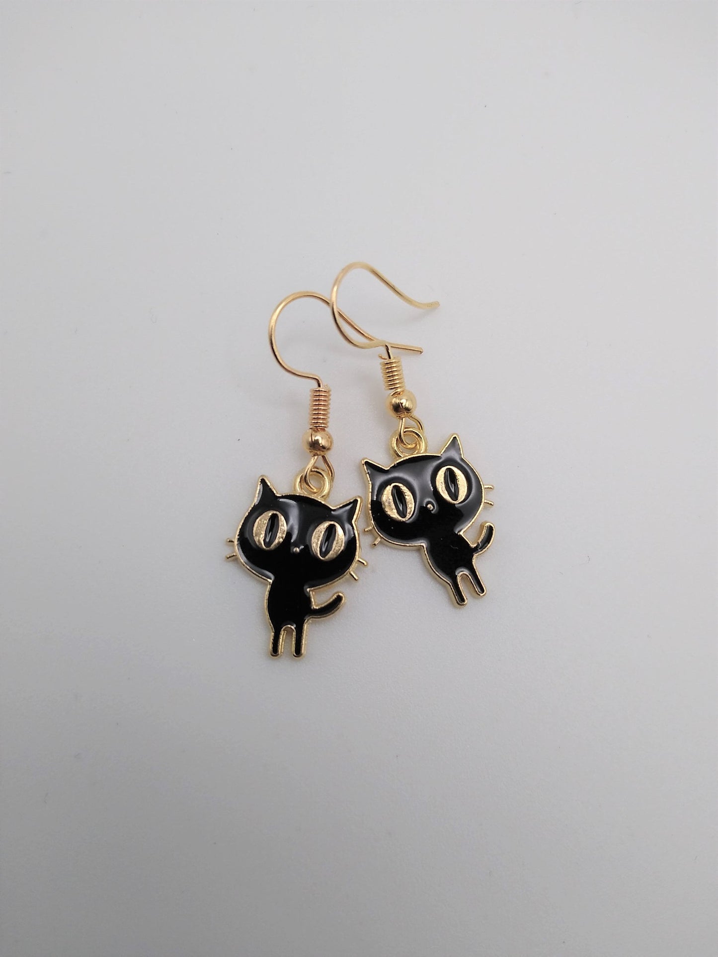 Cute Gold & Black Cat Earrings