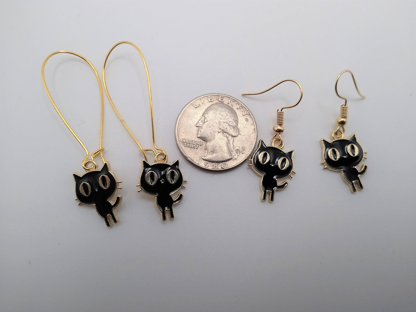 Cute Gold & Black Cat Earrings