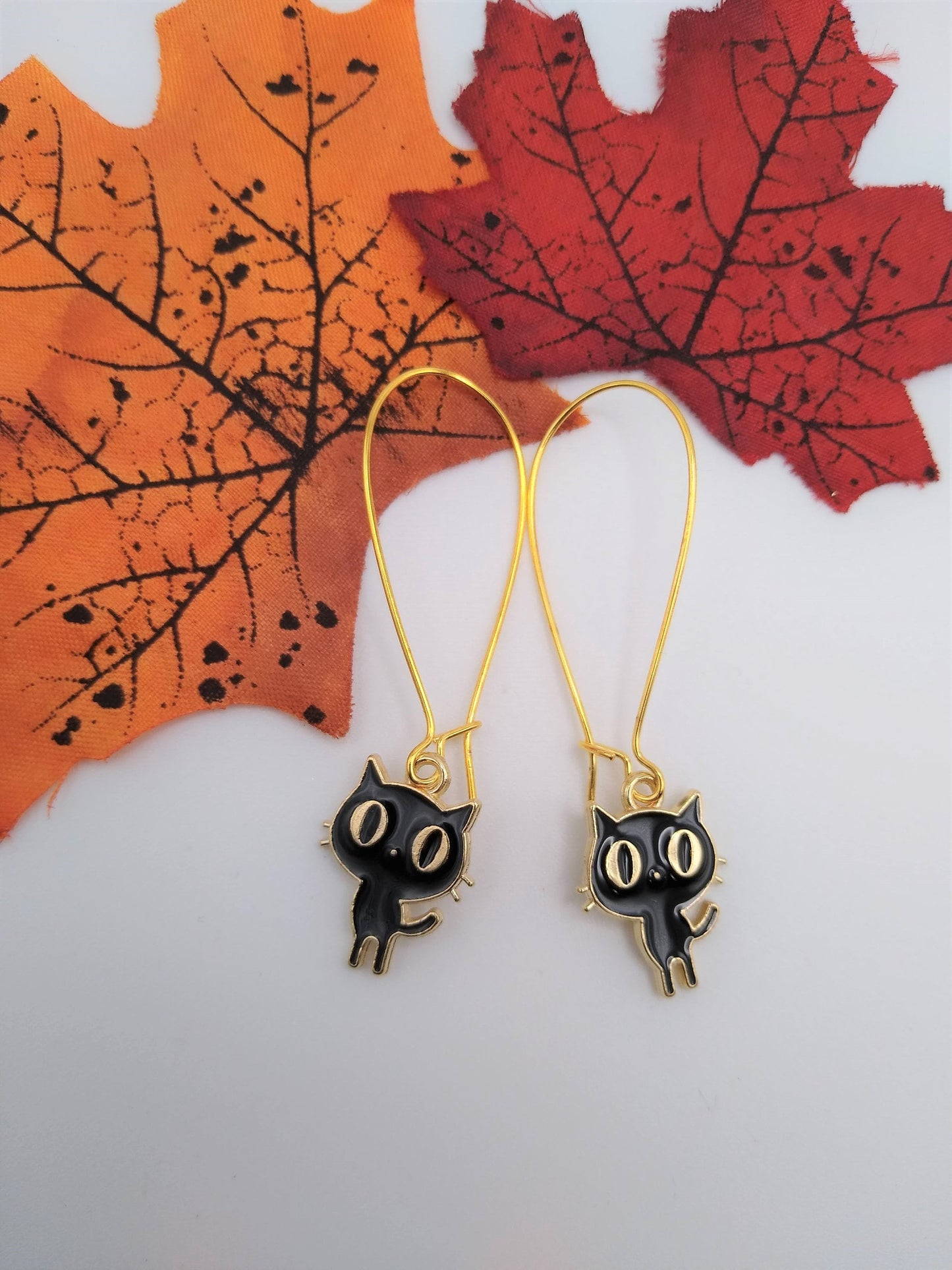 Cute Gold & Black Cat Earrings