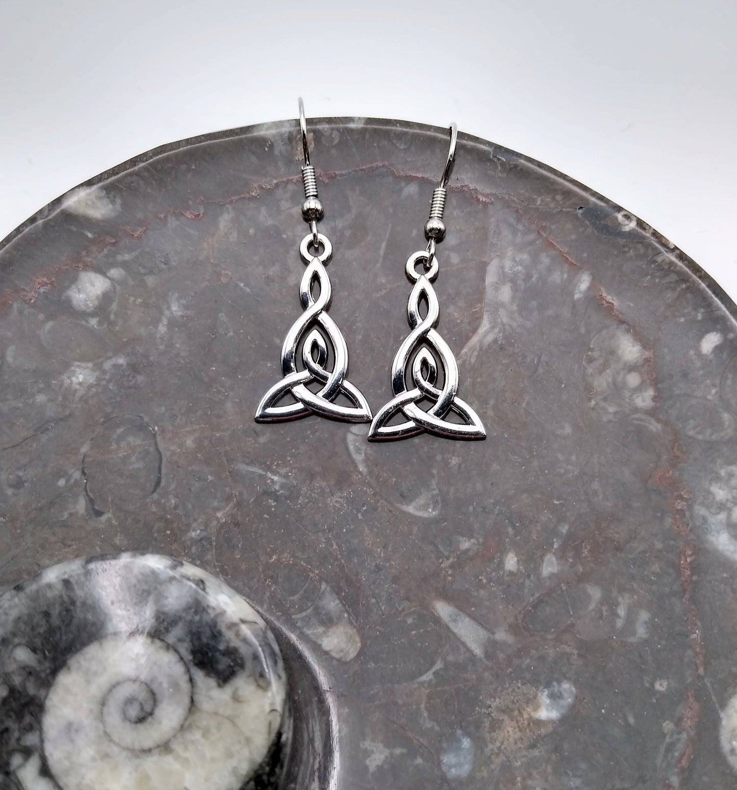 Silver Celtic Knot Earrings / Knotwork Dangle Earrings / Hypoallergic Jewelry