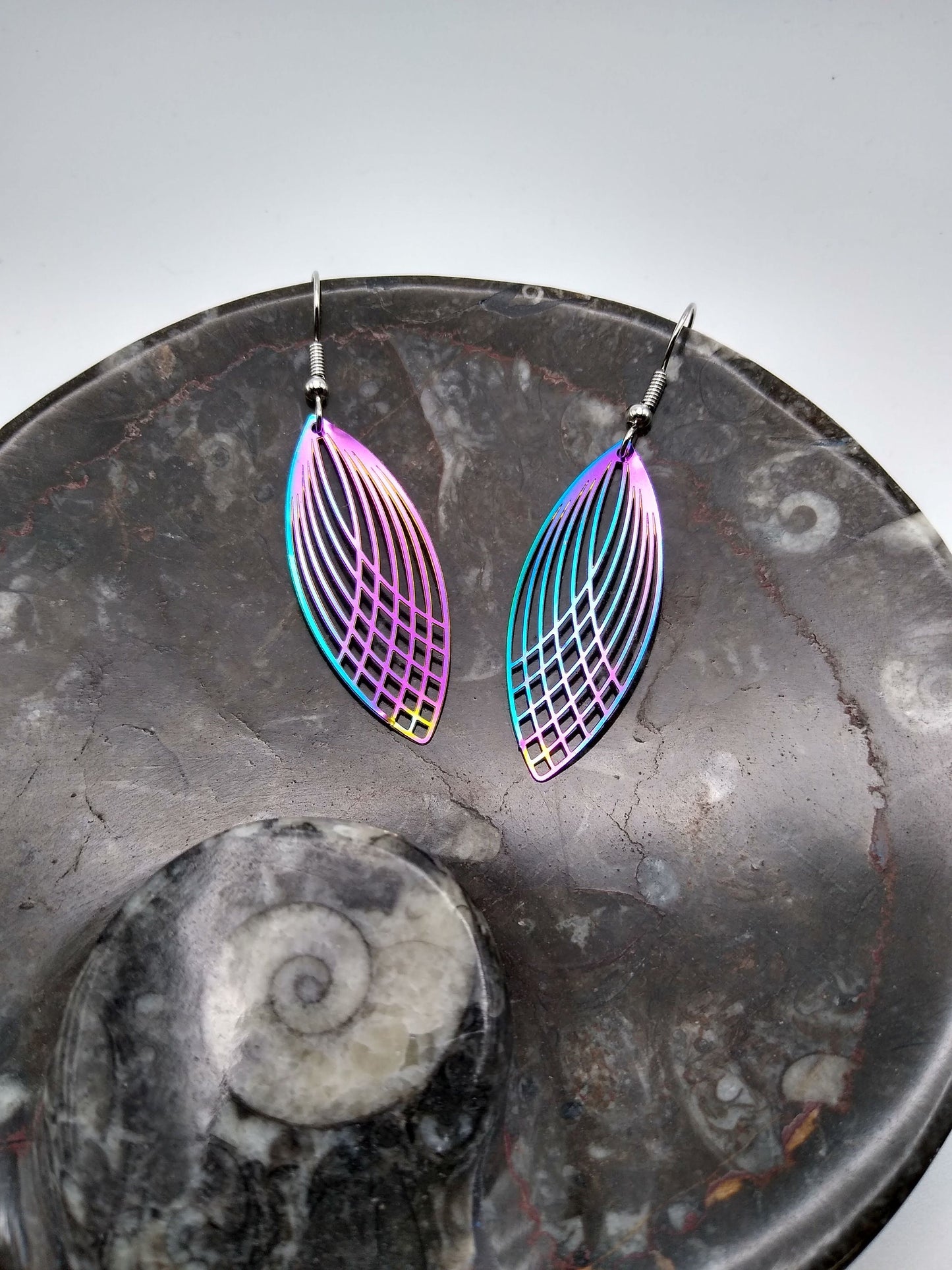 Sale! Oval Ellipse Earrings / Rainbow Filigree Dangle Earrings / Lightweight Earrings / Hypoallergenic Jewelry