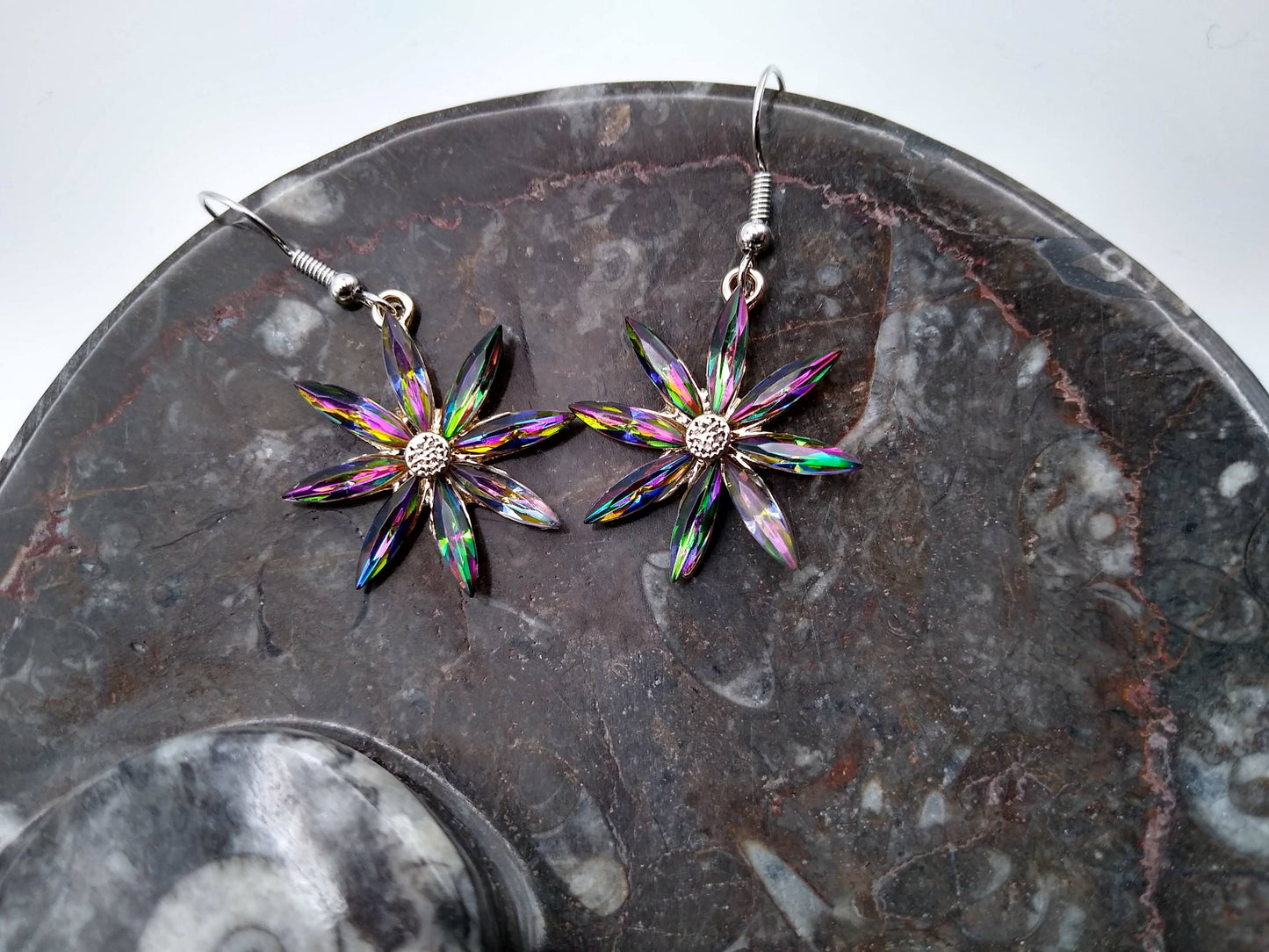 Crystal Flower Earrings / CZ Crystal Dangle Earrings / Rainbow Crystal Jewelry / Gifts for Here / Valentine's Day Gift