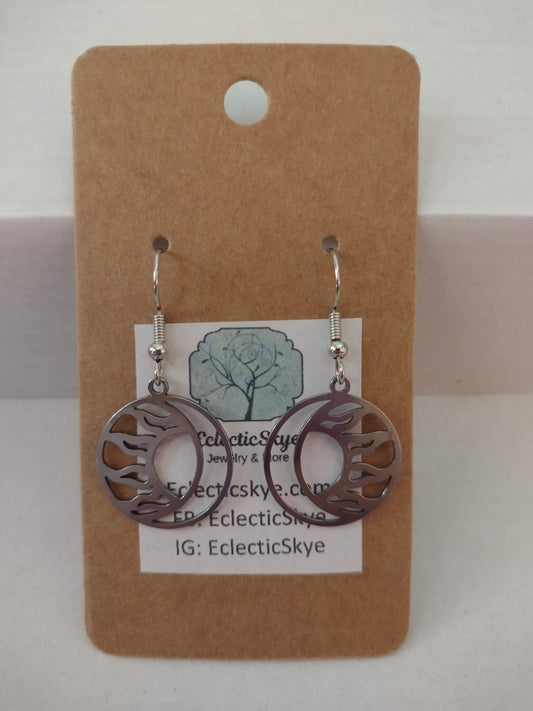 Sale! Silver Circle Sun & Moon Earrings