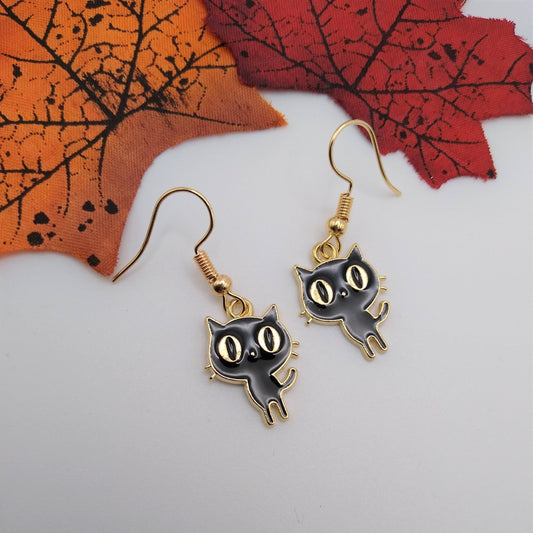 Cute Gold & Black Cat Earrings